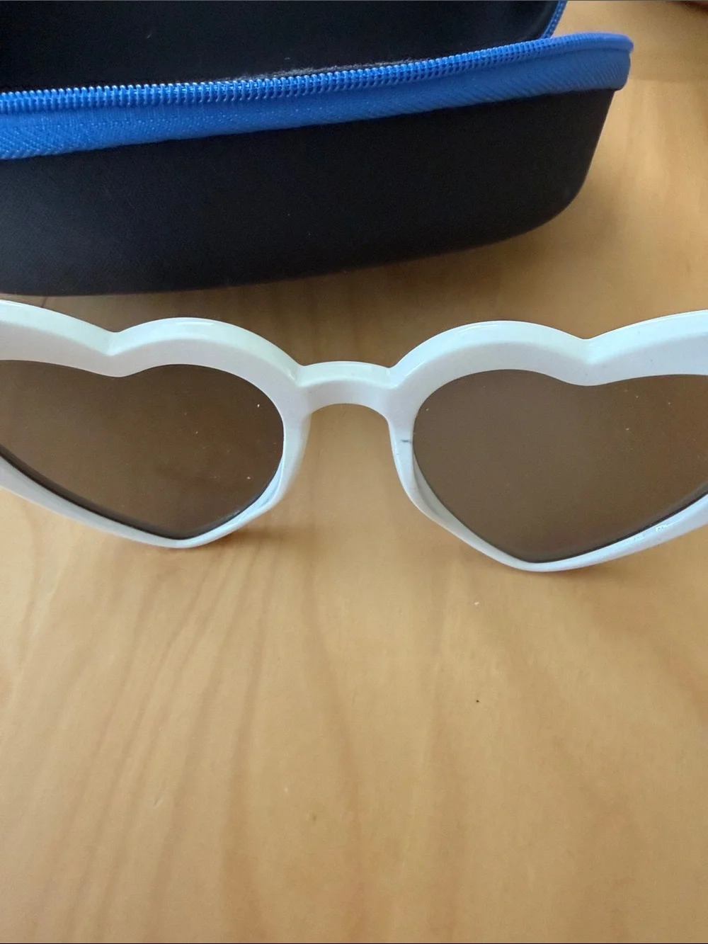 White Heart-Shaped Sunglasses with Purple Lenses